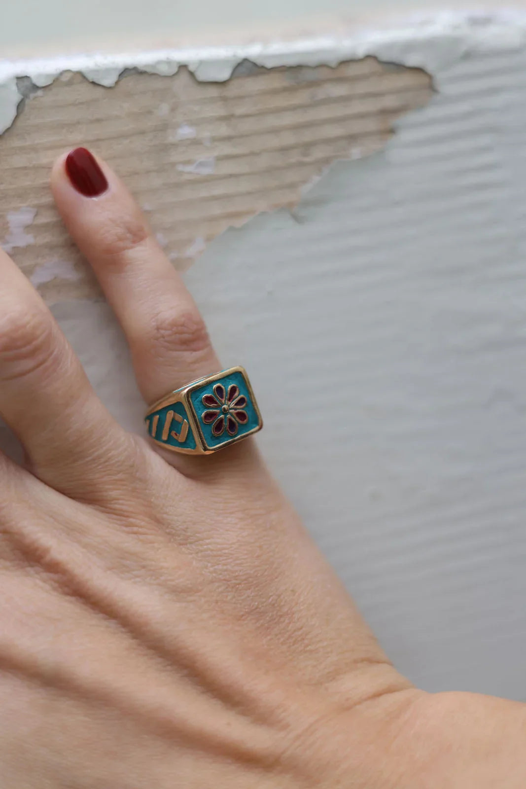 ANELLO CEMENTINE FIORE TURCHESE